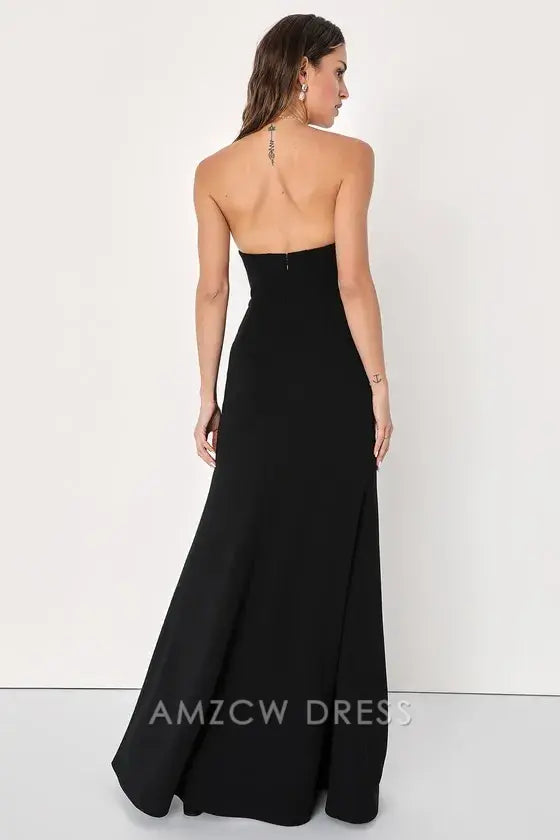 Vestido largo negro con bustier sin tirantes, elegante y apasionado, de Amzcw, para uso formal 