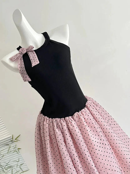 Playful A Line Halter Neck Keyhole Back Polka Dot Tulle Short Homecoming Dress with Bow Accent for Formal Events