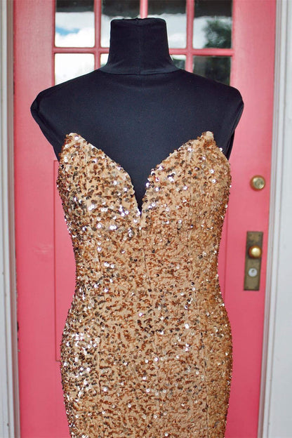 Vestidos de fiesta sirena lentejuelas sin tirantes cola larga 