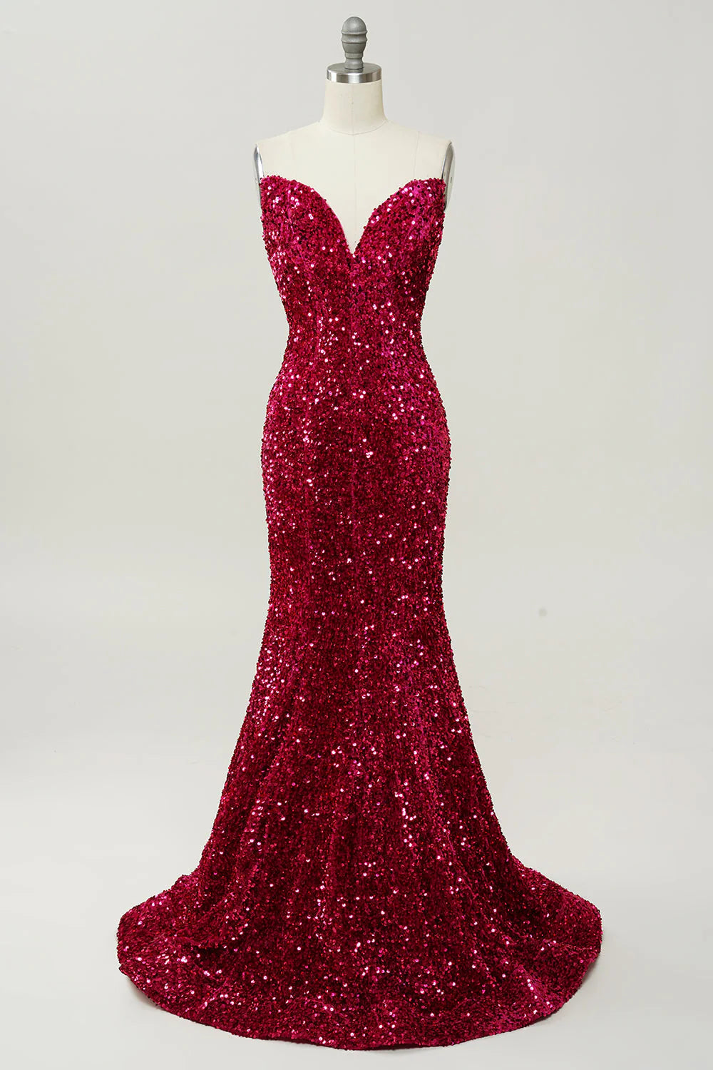 Vestidos de fiesta sirena lentejuelas sin tirantes cola larga 