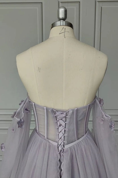Vestidos de fiesta de tul con escote corazón y flores hechas a mano con cordones 