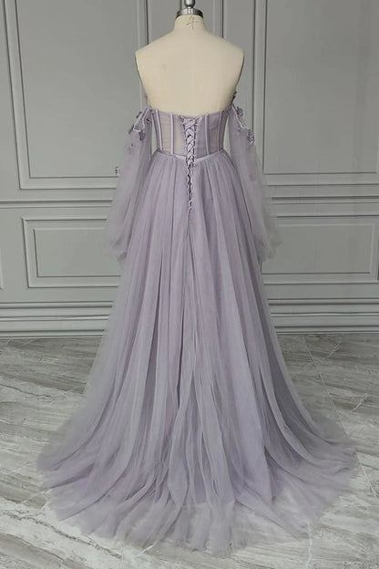 Vestidos de fiesta de tul con escote corazón y flores hechas a mano con cordones 