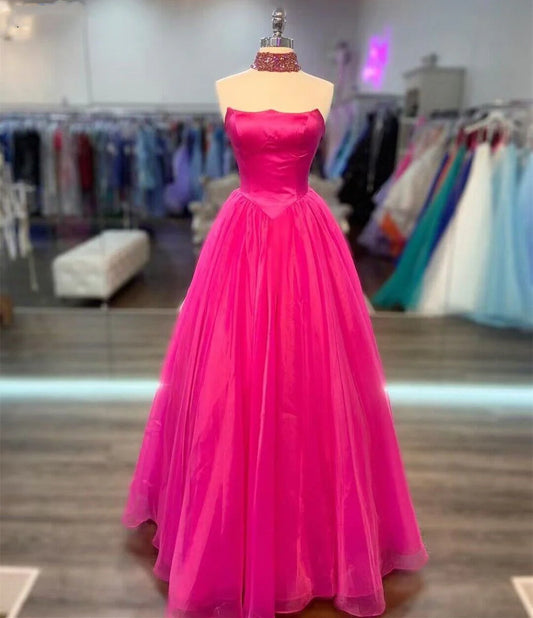 Vestidos de noche de graduación Línea A Sin tirantes Satén Tul Cola larga Cremallera 