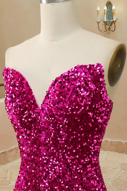 Vestidos de fiesta sirena lentejuelas sin tirantes cola larga 