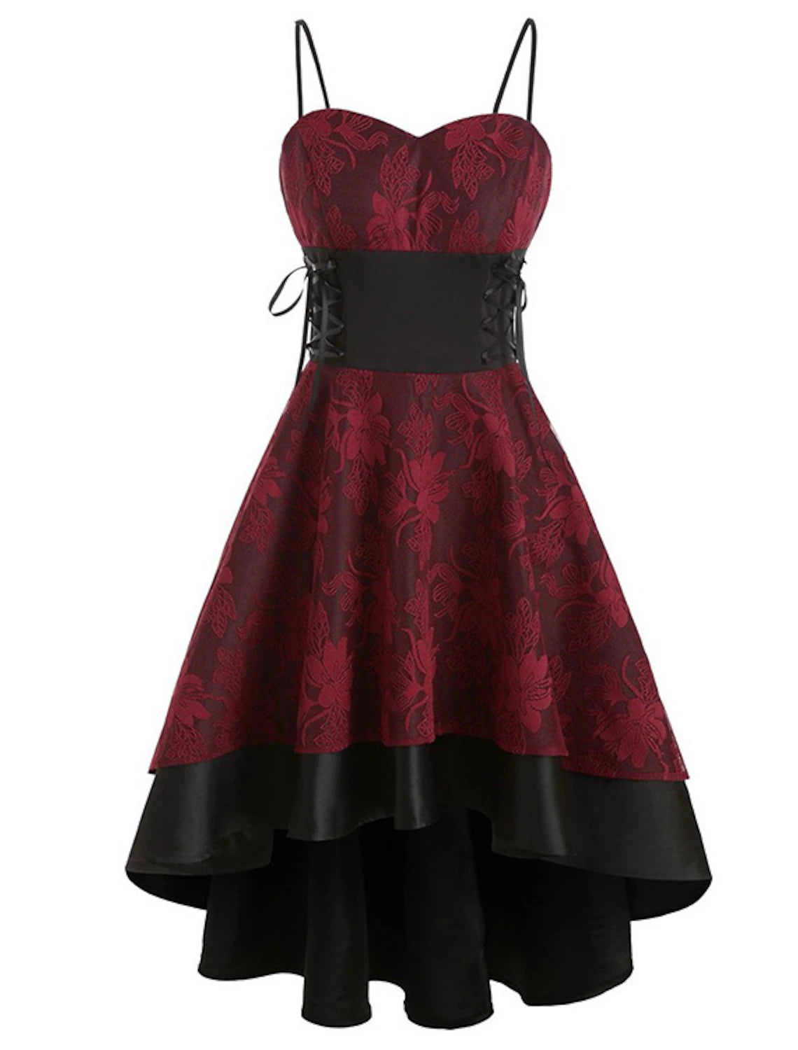 Black Punk Gothic Lolita mini dress with lace details and sweetheart neckline.