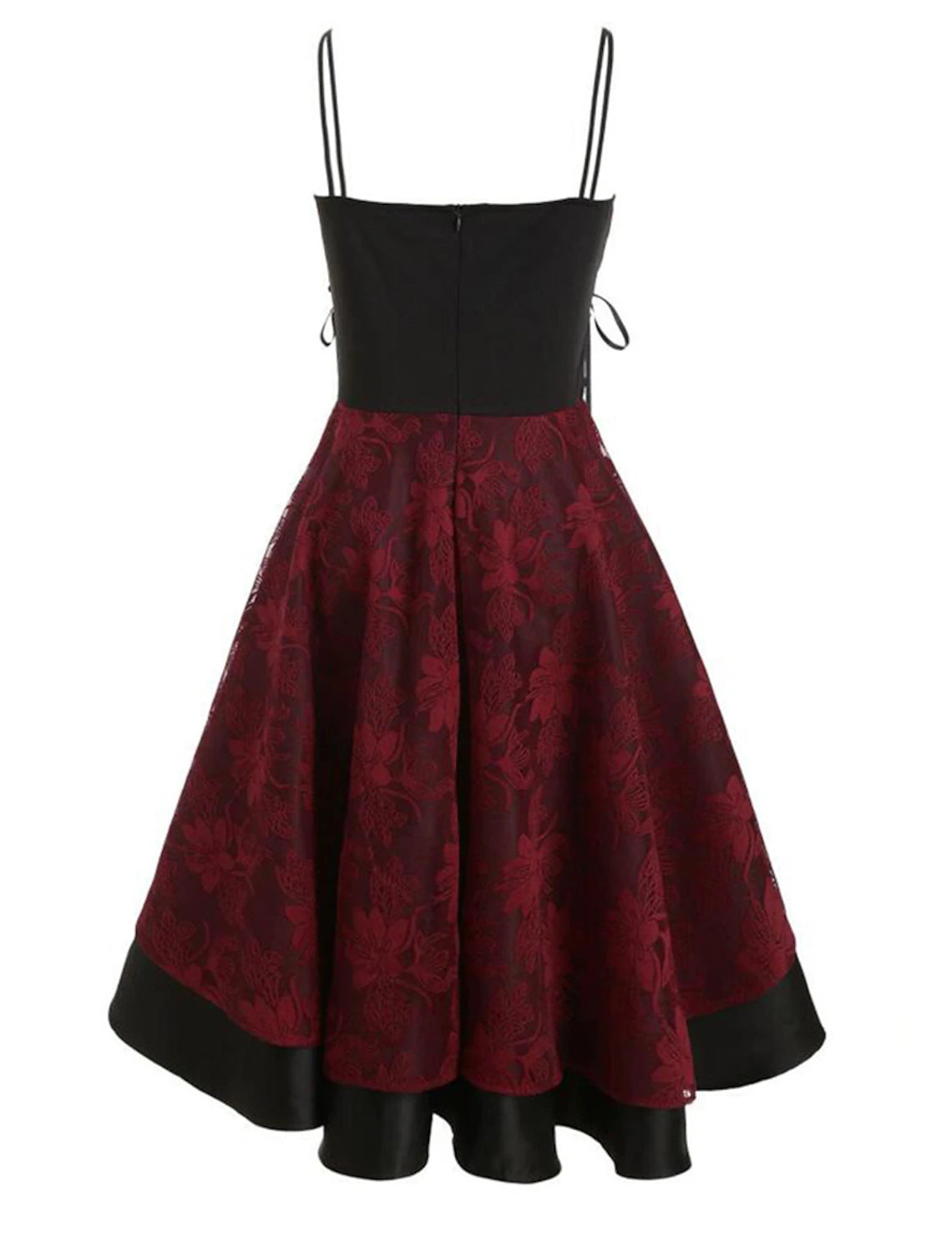 Back view of the black Gothic Lolita dress, featuring corset-style lacing.