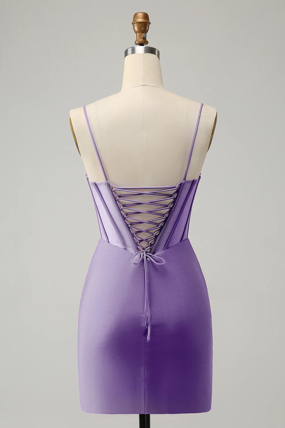 Amzcw Stylish Purple Bodycon Lace Up Back Beaded Corset Short Homecoming Dress with Slit