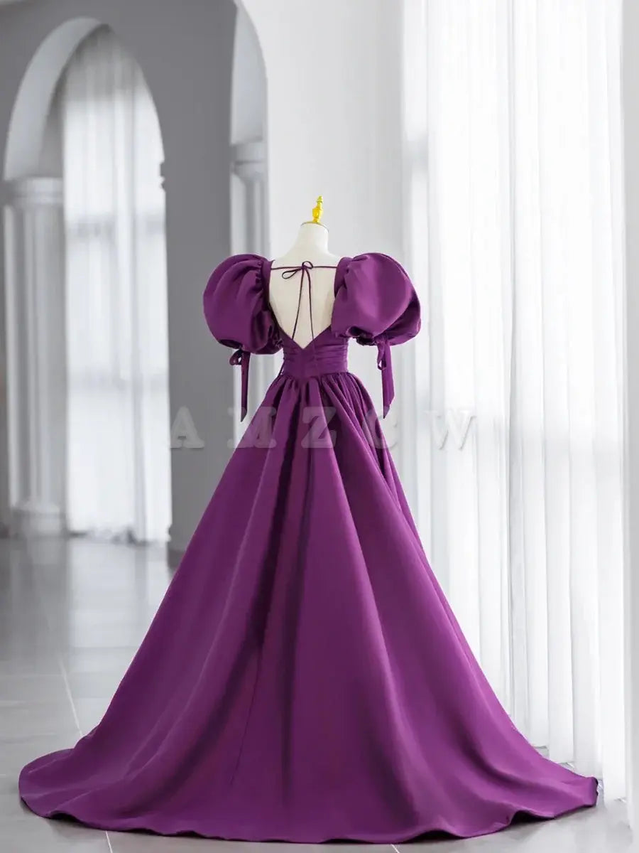 Vestidos de fiesta largos de satén con escote en V morado de Amzcw Vestidos de noche morados Vestido de fiesta en tienda 