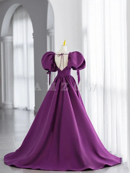 Vestidos de fiesta largos de satén con escote en V morado de Amzcw Vestidos de noche morados Vestido de fiesta en tienda 