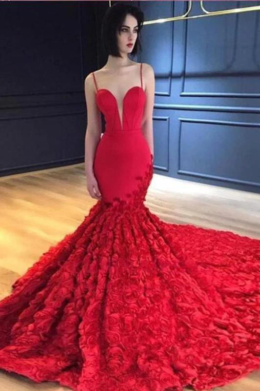 Vestidos de fiesta de sirena con tirantes finos, escote en V, corte trompeta, rosa, encaje, vestidos de noche 