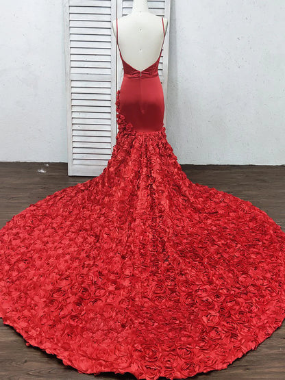Vestidos de fiesta de sirena con tirantes finos, escote en V, corte trompeta, rosa, encaje, vestidos de noche 