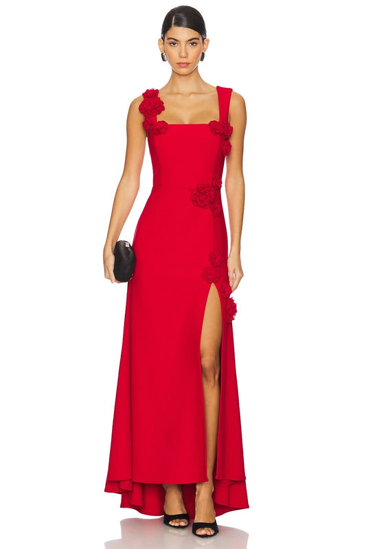 Romantic A-Line Square-Neck Sleeveless Low-Back Maxi Prom Dress