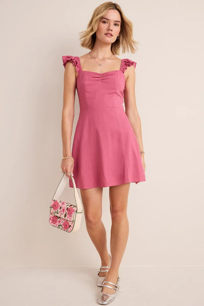 Romantic A-Line Square Neck Ruffle Strap Solid Back Mini Homecoming Dresses