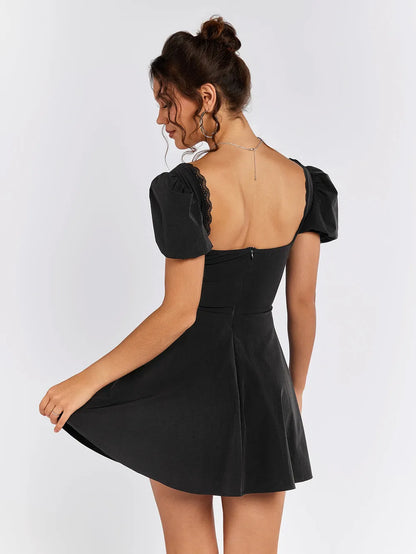 Romantic A-Line Square Neck Ruffled Sleeve Open Back Mini Homecoming Dresses