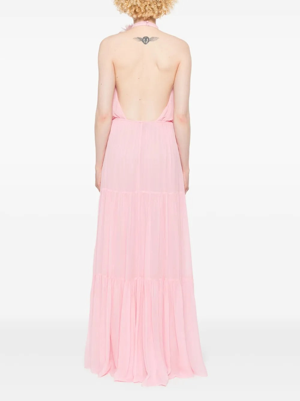 Romantic Blush Pink Halter Neck Tiered Maxi Dress