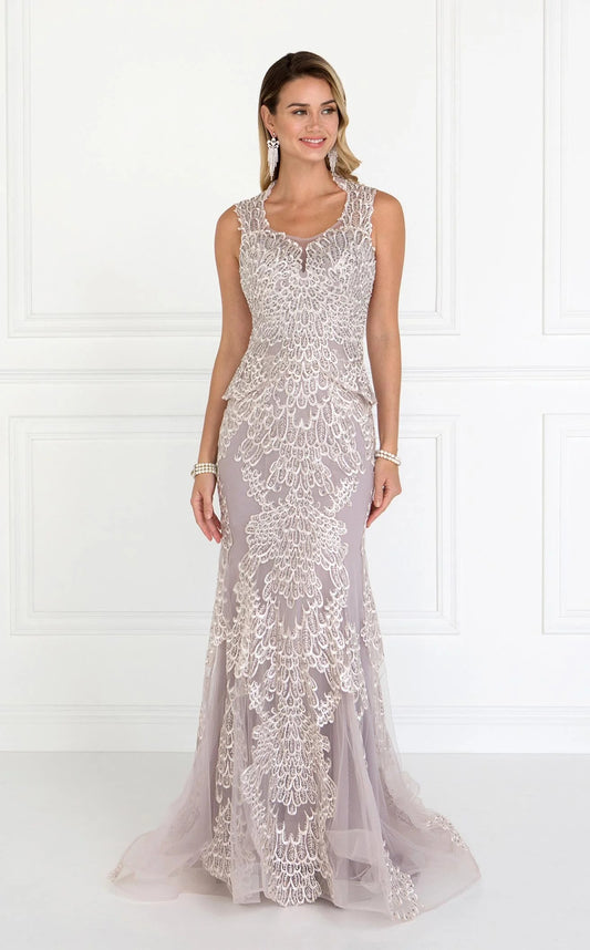 Romantic Dusty Rose Lace Embroidered Illusion Back Mermaid Prom Dress