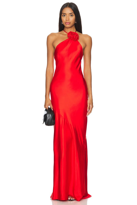 Romantic Form-Fitting Halter Sleeveless Open-Back Maxi Prom Dress