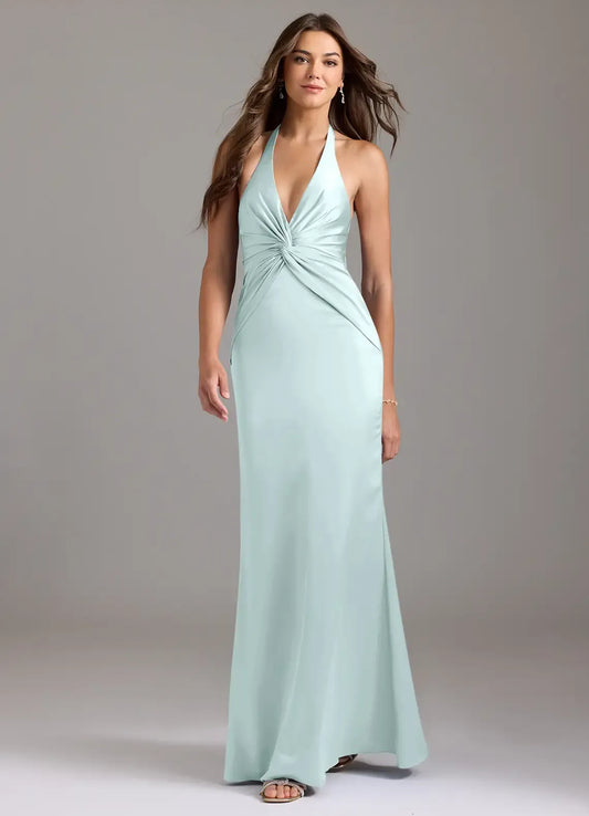Romantic Mermaid Halter Sleeveless Open-Back Maxi Prom Dress