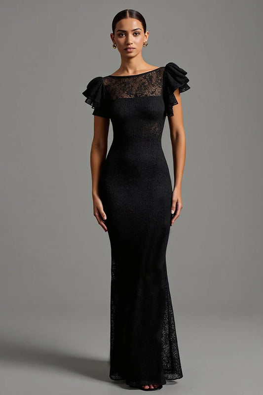 Romantic Mermaid Lace Ruffle-Sleeve Prom Dress