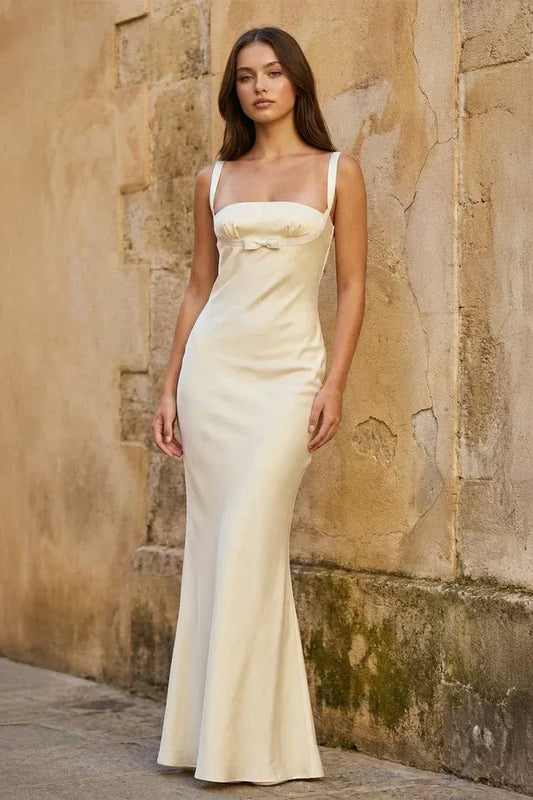 Romantic Mermaid Square-Neck Sleeveless Lace-Up-Back Maxi Prom Dress
