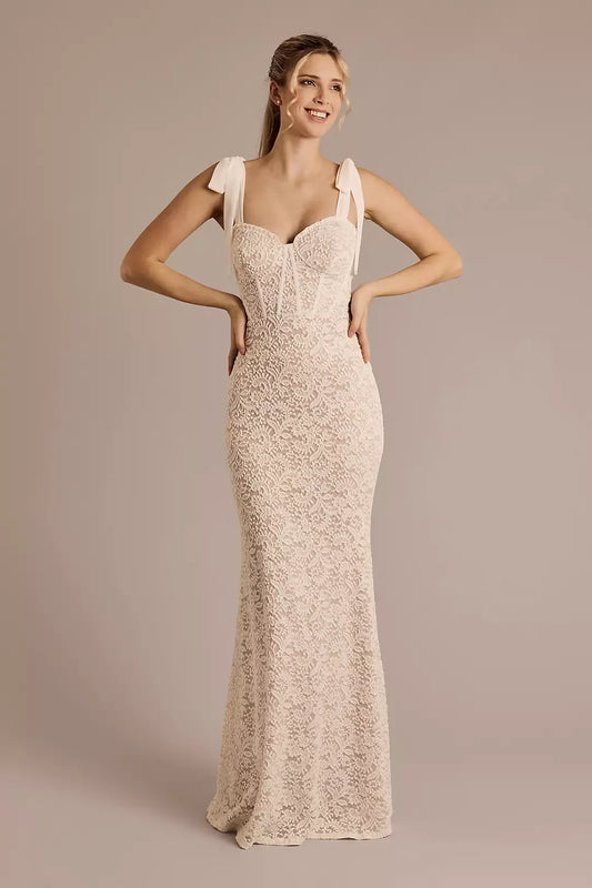 Romantic Mermaid Sweetheart Lace Bow-Strap Prom Dress