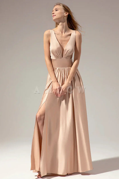 Amzcw Satin Long Prom Party Dress With Slit gowns evening dresses dressesgowns evening dresses