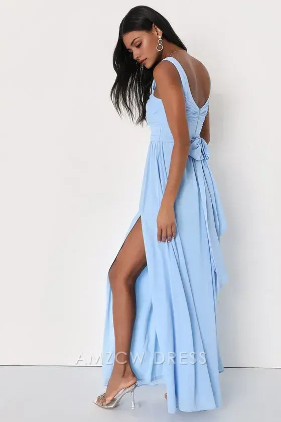 Vestido largo plisado azul claro elegante y sensacional de Amzcw para ocasiones formales 
