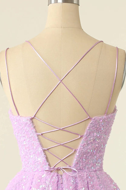 Vestidos de fiesta sin mangas con tirantes finos, corte A y lentejuelas 