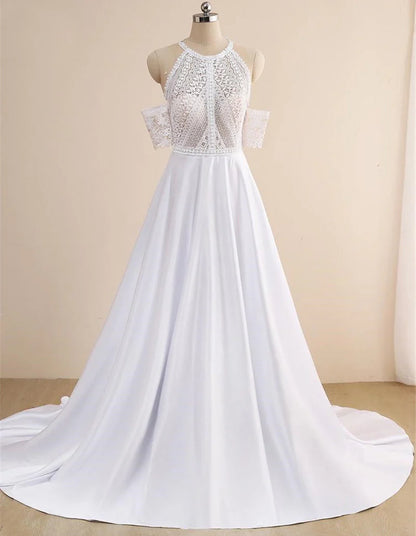 Sexy Lace Appliques High Neck Country Wedding Dresses