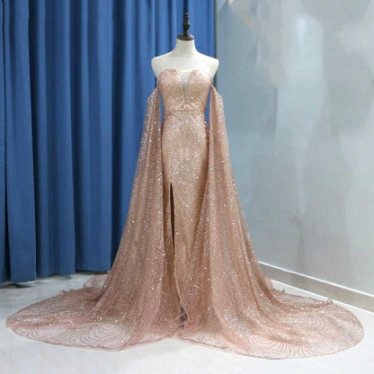 Vestidos de noche sexys de manga larga con lentejuelas doradas divididas y hombros descubiertos para fiesta de graduación 