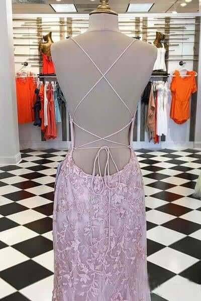 Vestidos de noche de fiesta de sirena con tirantes finos, tul lila, encaje y apliques 
