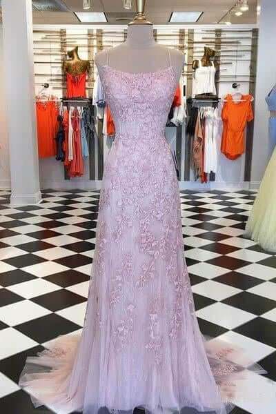 Vestidos de noche de fiesta de sirena con tirantes finos, tul lila, encaje y apliques 