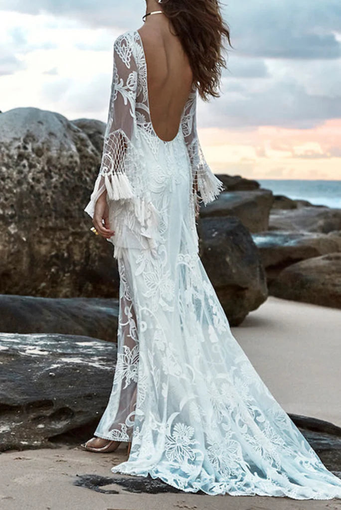Vestidos de novia de playa de manga larga con corte sirena/trompeta 