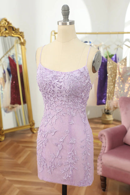Vestidos de fiesta con tirantes finos, apliques de encaje y largo superior