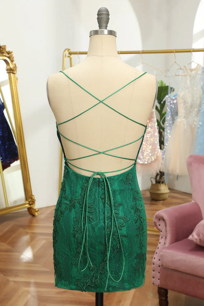 Vestidos de fiesta con tirantes finos, apliques de encaje y largo superior
