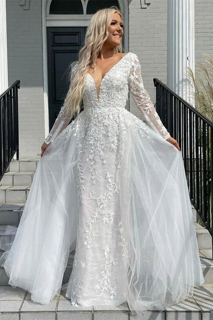 V Neck Mermaid/Trumpet Appliques Wedding Dresses