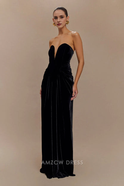 Sexy Sheath/Column Strapless Sleeveless Back Zip Floor-Length prom dress