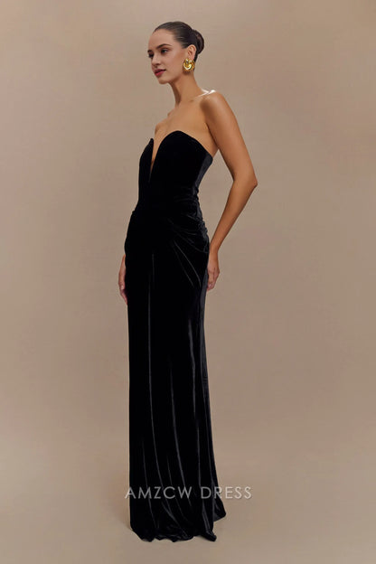 Sexy Sheath/Column Strapless Sleeveless Back Zip Floor-Length prom dress