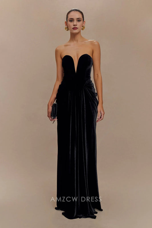 Sexy Sheath/Column Strapless Sleeveless Back Zip Floor-Length prom dress