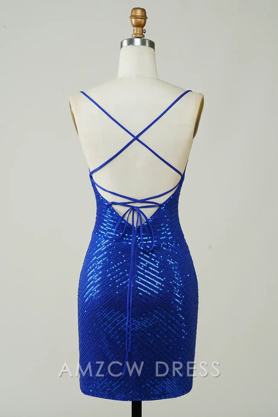 Amzcw Elegant Sheath Fully Sequins V-Neck Spaghetti Straps Homecoming Dress formal wear dresses