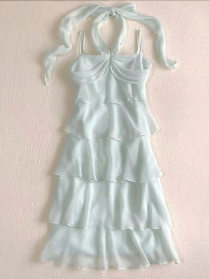 Sheer Halter-Neck Ruched Tiered Ruffled Mini Prom Dress
