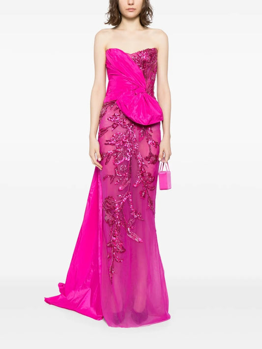 Showstopping Hot Pink Strapless Sequin-Embellished Prom Dress