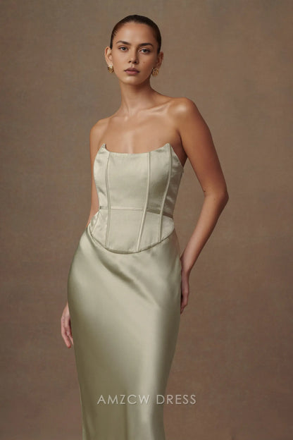 Elegant Silk Satin Strapless Corset Maxi Prom dress (Multiple Colors)