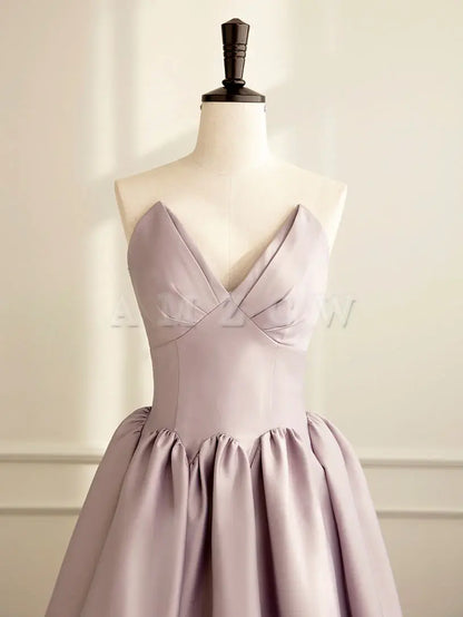 Vestido de fiesta largo de satén rosa con corte A sencillo de Amzcw, vestido formal de dama de honor, vestido de fiesta en tienda 