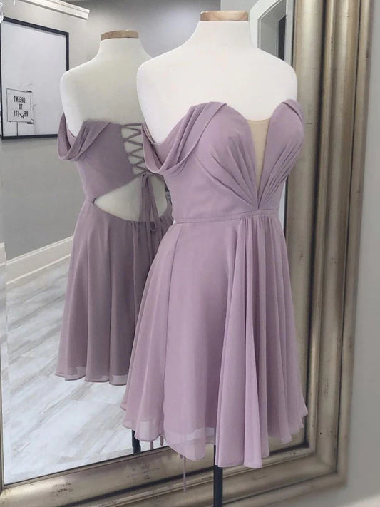 Amzcw Simple A-line chiffon short prom dress chiffon bridesmaid dress stores with prom dresses