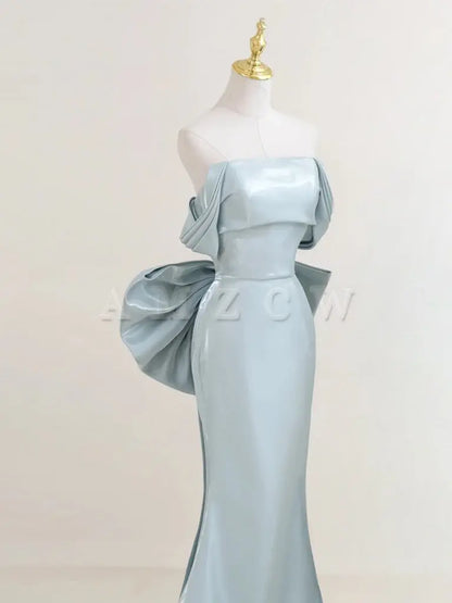 Amzcw Simple Off Shoulder Satin Blue Long Prom Dress Blue Long Formal Dress prom dresses shops