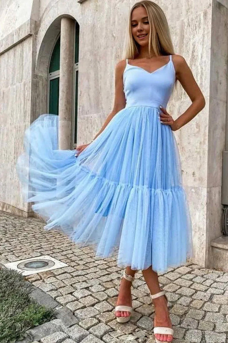 Amzcw Simple burgundy v neck tulle prom dress burgundy evening dress New Arrivals