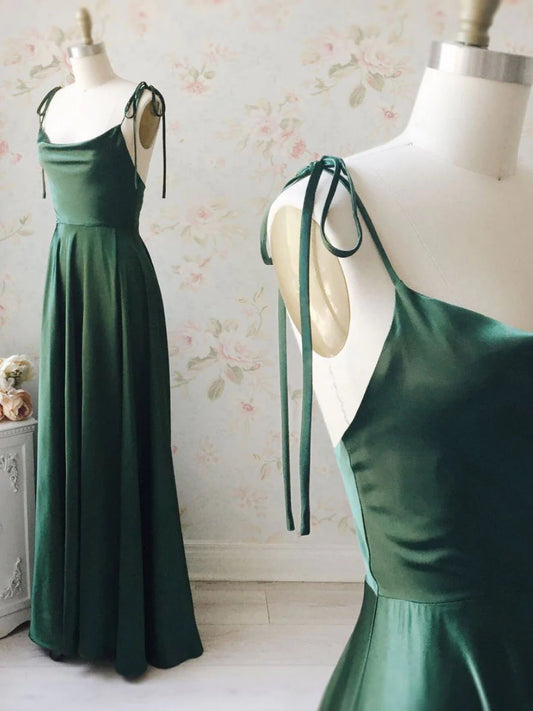 Amzcw Simple green satin long prom dress green bridesmaid dress formal wear dresses