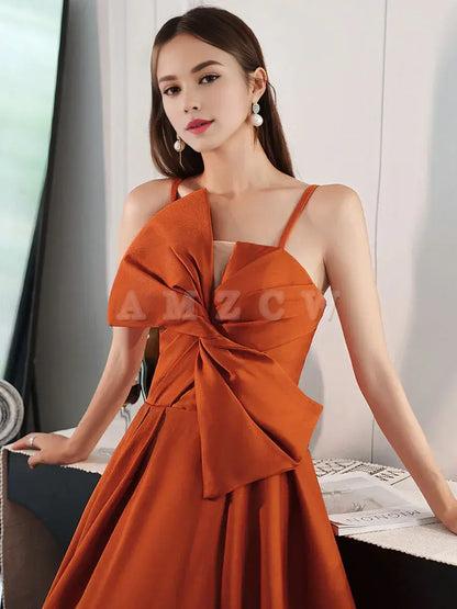 Amzcw Vestido de fiesta largo de satén naranja sencillo Vestido de noche naranja de corte A Tiendas de vestidos de fiesta 