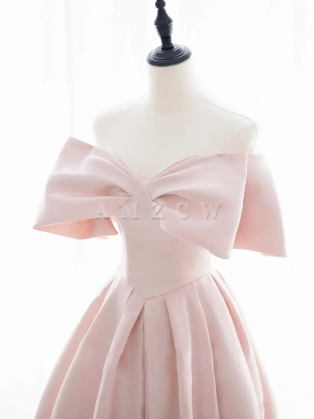 Amzcw Simple pink satin long prom dress pink A line evening dress formal wear dresses